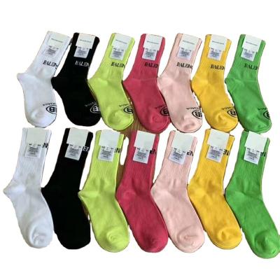 China Antibacterial latest all logo 2022 high cotton customized student stockings color fashion trend street style tube men and women socks for sale