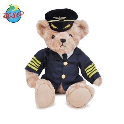 China Pilot Army Teddy Bear Plush Bear Cool Soft Gift Toy Bear for sale