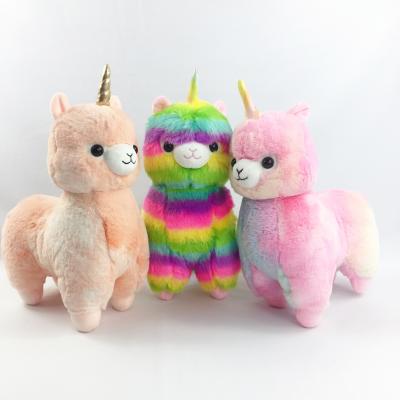 China 2021 New Arrivals Eco-friendly Stuffed Unicorn Pinata Tie Dye Alpaca Plush Animal Toys for sale