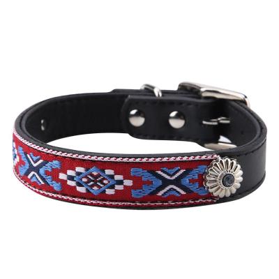 China Personalized National Style Pattern PU Leather Dog Collar For Large Dog for sale