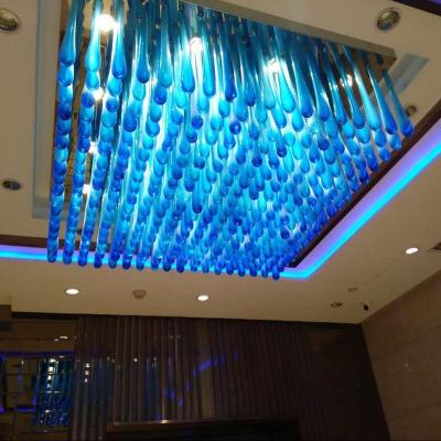 China Home or restaurant deco for low ceiling rain drop beautiful square blue crystal glass chandelier for sale