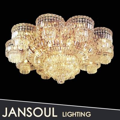 China Led crystal pendant lamp gold chandelier large size bobeche hotel ceiling chandelier for sale