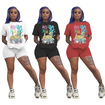 China Fashionable cartoon casual ladies breathable plus size outfit two piece summer female pajamas sets 90s 2 piece sweatsuit set for women for sale