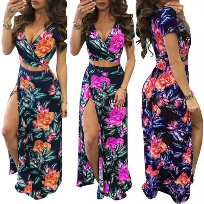 China 2021 New Digital Print Floral Dress QUICK DRY Two Piece Suit For Women for sale