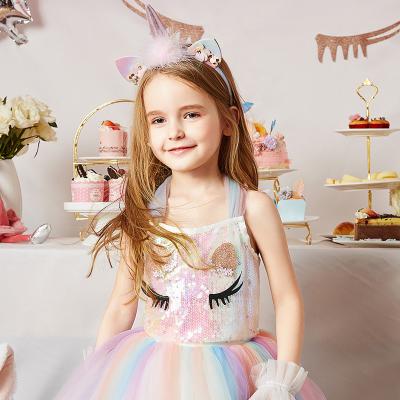 China Breathable Summer Glitter Rainbow Dress Kids Cute Unicorn Dress Up Dress Wholesale for sale