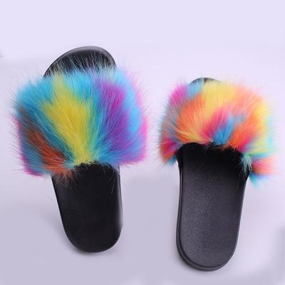 China Fashion trend summer woman furry slippers wholesale unique plush comfortable slippers fuzzy slippers for sale