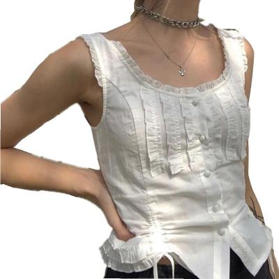 China Retro anti-pilling anti-pilling shirt white vest 2021 summer hot sale French style, hot girl short lace shirt for sale