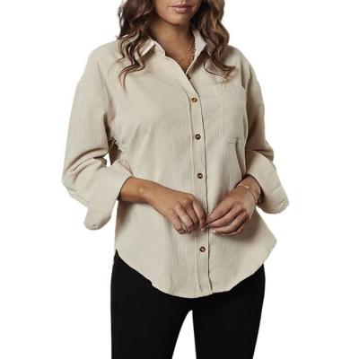 China 2021 Modern Design Women's Blouse Breathable Corduroy Plus Sheath Long Autumn Ladies Loose Shirt Size Women's Blouses and Shirts for sale