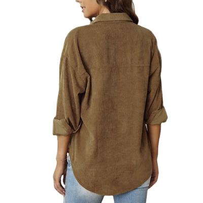 China 2021 Latest Breathable Breathable Ladies Design Corduroy Oversized Loose Shirt Long Sleeve Blouse For Women Casual for sale