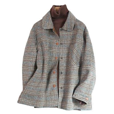 China Fall 2021 Women's Loose Casual Coat Plaid Coat Ladies Wool Woolen Coat Loose Casual Jacket for sale