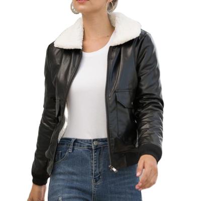 China 2021 Autumn Women Leather Bomber For Breathable Women Bomber - Fashionable PU Leather Bomber Jacket Fur Wholesale Price for sale