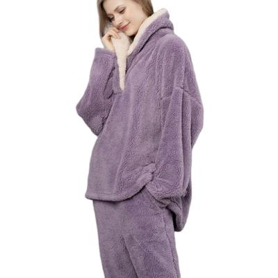 China Wholesale Women Breathable Warm Winter Pajamas Cute Sleeping Pajamas Sets Soft Flannel Pajamas Sleepwear Solid Color Female Home Clothes for sale