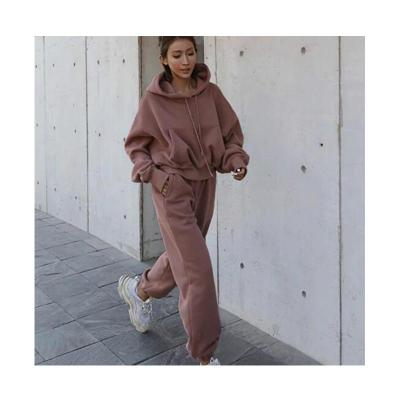 China Breathable Solid Two Piece Sweatshirt Set Women Sweatpants Sports Hoodie Top Suit Autumn Winter Clothes Hooded Oversized for sale