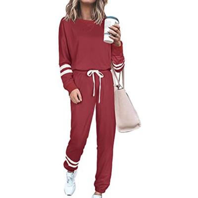 China 2021 New Plus Size Women's Clothing Sets Breathable Sportswear Stripe 2 Piece Long Sleeve Fashion Pants 2 Pieces Outwear Two Piece Sets for sale