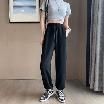 China 2021 autumn women's solid color waist spring anti-wrinkle elastic casual ladies pants breathable streetwear sweatpants for sale