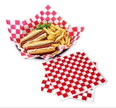 China Greaseproof Red Checkered Kraft Paper Grease Wrap For Burger Custom for sale