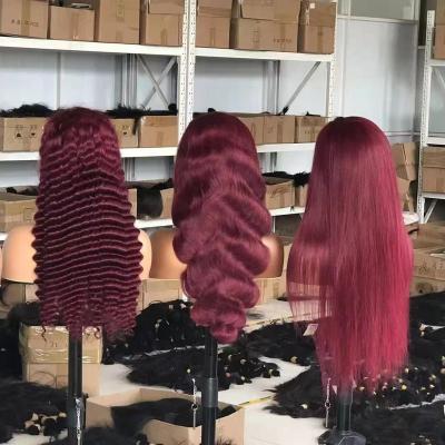 China Hd Full HD Straight Deep Wave Wig 99j Human Hair Wig 13x6 13x4 Red Deep Wave Frontal Burgundy Lace Front Wig for sale