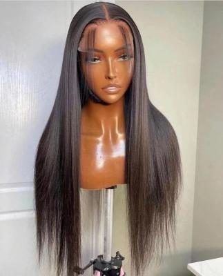 China Straight 180% Density Virgin Hair 13x4 Hd Lace Front Human Hair Highlighted Human Lace Accented Wig For Black Women for sale