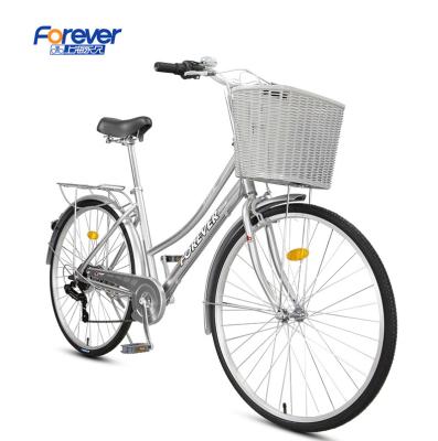 China Cheap Price Steel Forever 24 Inch Speed ​​Women Ladies Single City Bikes With Basket Bicycle for sale