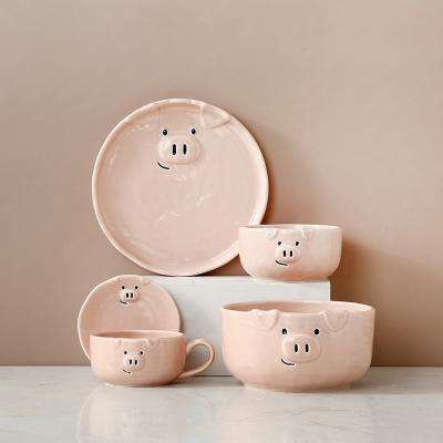 China Viable Cartoon Child Pig Dinnerware Sets Dinnerware Dishes and Plates Porcelain Mini Saucer Plates for sale