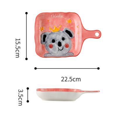 China Cute Koala Cartoon Sustainable Baking Square Pan Bakeware Pizza Ceramic Baking Tray With Handle for sale