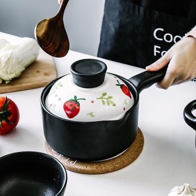 China Baby Sustainable Casserole Breakfast Milk Coffee Pot Ceramic Porcelain Cookware Pots Casserole With Long Handle for sale