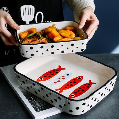 China Wholesale Viable Rectangular Cartoon Fish Bake Pan Ceramic Bakeware Baking Tray for Home Kitchen for sale