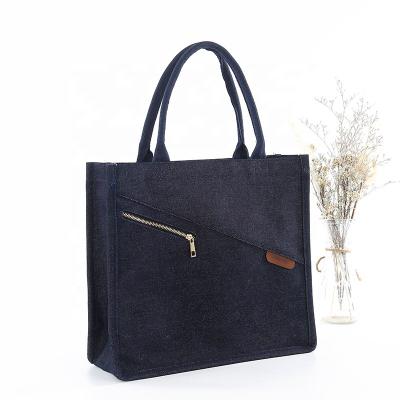 China Wholesale Custom Grocery Jean Tote Bags Water Resistant Eco Recycled Fashion Denim Logo Cloth Denim Tote Bag for sale