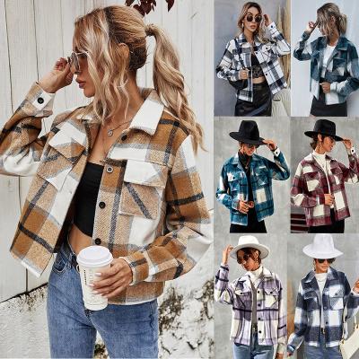 China Quilted Women's Swept Plaid Shirts Long Sleeve Flannel Lapel Button Down Pocketed Flannel Shacket Coat for sale