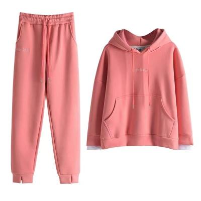 China 2022 Breathable Logo Wholesale Cotton Plain Winter Custom 2 Piece Jogger Cropped Sweatshirt Sweatpants And Hoodie Women Sets for sale