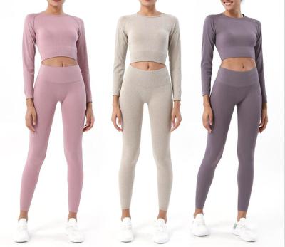 China Manufacturer Wholesale Women Anti-Wrinkle Yoga Suit Fitness Seamless Leggings Long Crop Top Gym Set Sports Wear Suits Workout Sets for sale