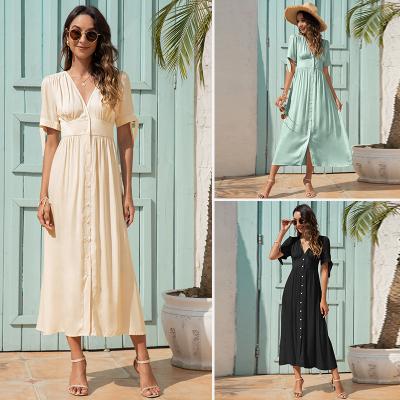 China Summer Breathable Fashion Solid Sexy Dress Long for Satin Maxi Vintage Dress Women's Leisure Wedding Guest Dress High Waist Dress for sale