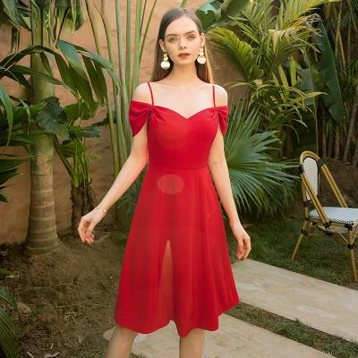 China Anti-Wrinkle Summer Women's Red Evening Party Fashion Red Slip Cocktail Dinner Cocktail Sexy Mid Length Dress for sale