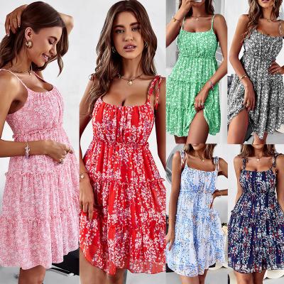 China Summer Breathable Fashion Y2K Sexy Floral Dress For Casual Women Vintage Bohemian Sleeveless Soft Maxi Dress Silk High Waist Mini Dresses for sale