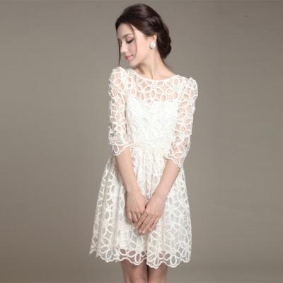 China Spring Fashion Lace Casual Dress Summer Anti-static Cocktail Dresses For Elegant Ladies White Dress for sale