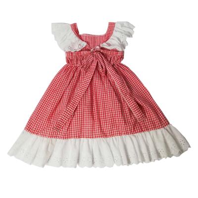 China Wholesale 100% Gingham High Quality Boutique Cotton Seersucker Sleeve Ruffle Kids Clothes Kids Girls Dresses for sale