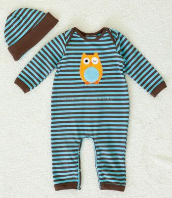 China Wholesale Long Sleeve Bulk Halloween Use Emroidery Cute Stripe Owl Baby Soft Cotton Romper for sale