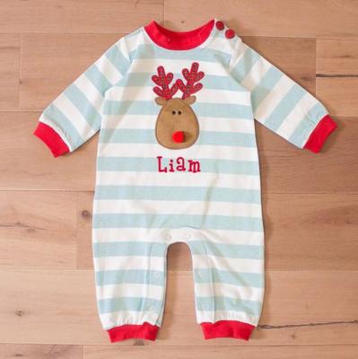 China Hot Selling Newborn Long Sleeve Baby Clothes Applique Custom Christmas Baby Boy Romper for sale