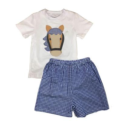 China Puresun 2020 casual appliqued boutique clothing set wholesale kids clothes horse boy outfit for sale