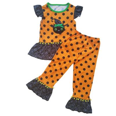 China Puresun 2019 casual fall girl clothes appliqued orange polka dots boutique Halloween kids clothing for sale