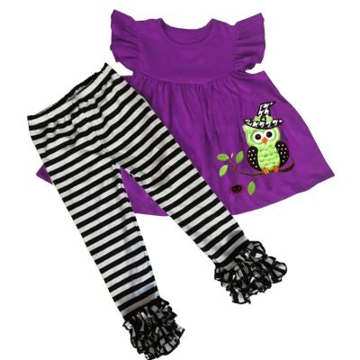 China Puresun 2019 Fall And Winter Casual Owls Appliqued Purple And Black Halloween Boutique Clothes for sale