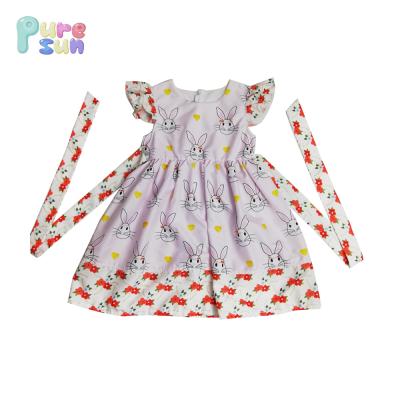 China Wholesale COTTON Design New Girls Easter Float Bunny Dress Cotton Bandage Kids Boutique Holiday Sleeveless Clothes for sale