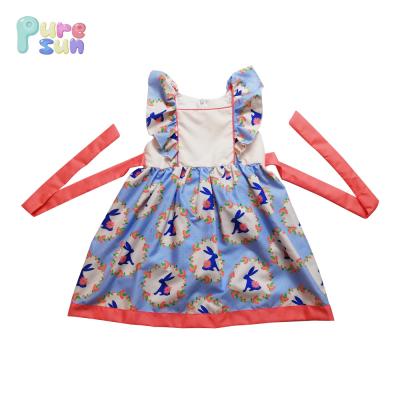 China New Arrival Breathable Woven Cotton Girls Easter Fluttering Bunny Sleeveless Dress Kids Wholesale Boutique Holiday Clothes for sale