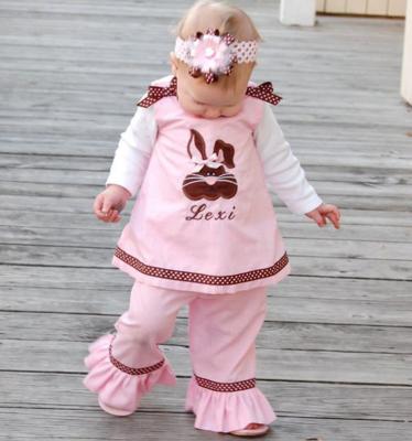 China Casual / Cozy White And Pink 3 Pieces Bunny Girl Toddler Holiday Easter Outfit for sale