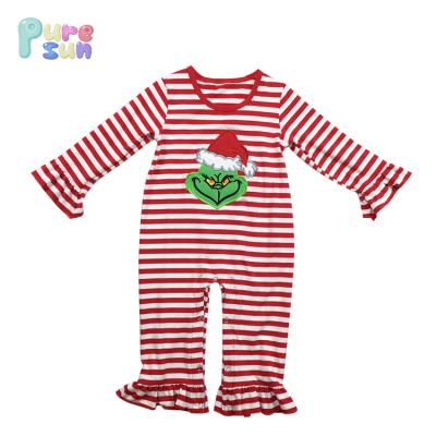 China 2018 custom embroidery applique long sleeve girls longall ruffle newborn baby romper baby clothes for sale