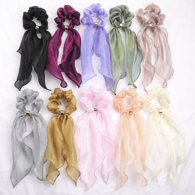 China Promotion HZO-18049 Girl Hair Ribbon Elastic Chiffon Ponytail Flame Bow Hair Scrunchies Man Woman Kids Gift Long for sale