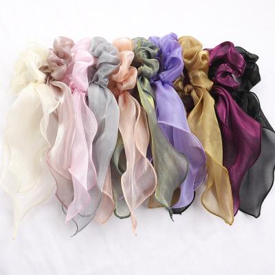 China Man Kids Women Gift Promotion HZO-18048 Hair Scrunchies For Women Elastic Hair Bands Chiffon Slik Bow Striped Women for sale