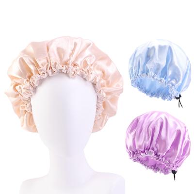 China HZO-18183 Adjustable Shower Caps Stocked For Women Protective Waterproof Double PE Reusable Shower Cap for sale