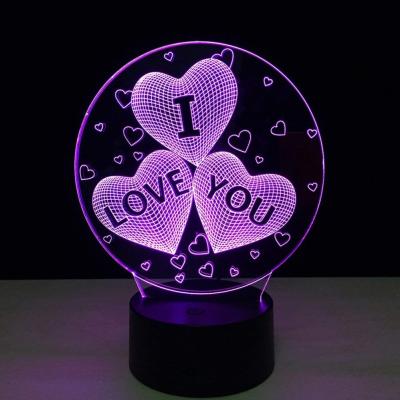 China 2021 Best Heart 3D Illusion Optical Night Lamp 7 Color I Love You Custom LED Decoration Gifts for sale