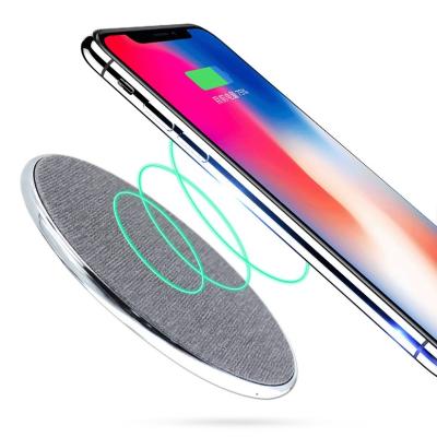 China Standard Super Slim Battery Protector Denim Fabric Alloy Fast Wireless Charger Pad For iPhone X for sale